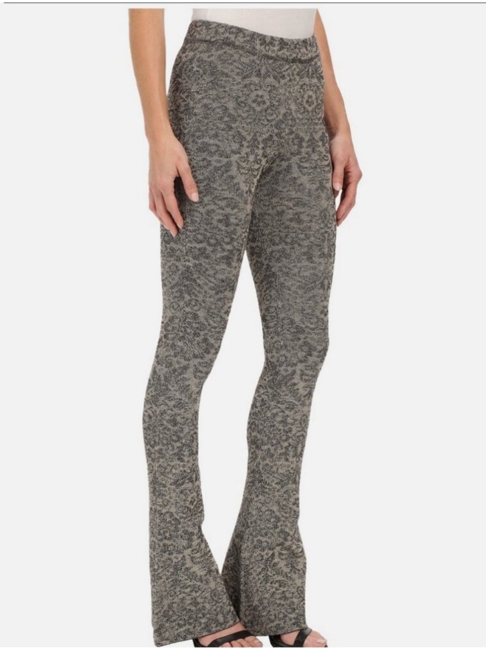 Free People Metallic Jacquard Printed Flare Pant in Black Tea Combo Size S